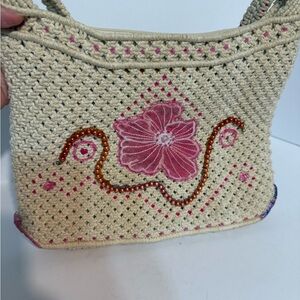 Vintage Hippy, Boho, Beige and Pink Floral Shoulder Bag, Beautiful